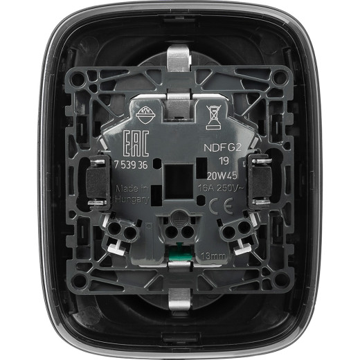 Valena ALLURE.Силовая розетка двойная 2х2К+З 16А 250В с лицевой панелью.С защитными шторками.Безвинтовые зажимы.Антрацит