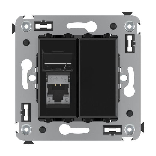 Компьютерная розетка RJ-45 в стену, кат.5e одинарная экранированная, Avanti, черный квадрат
