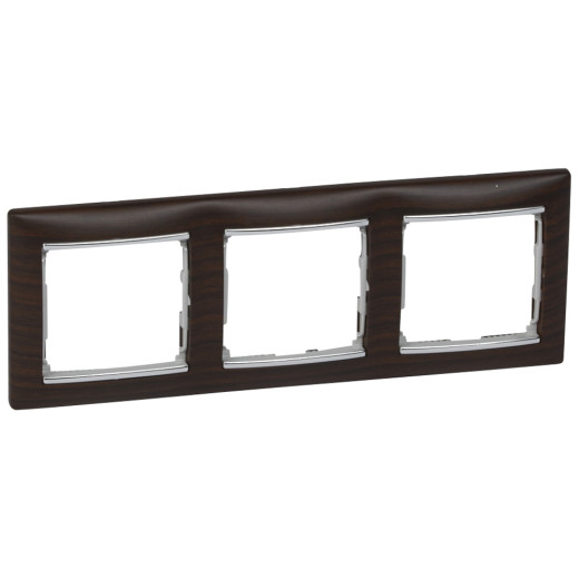 Рамка 3 пост - Legrand Valena - тёмное дерево/серебряный штрих