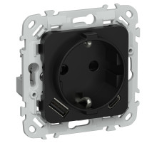 FLITE Роз.с з/к/ш 16А USB AC 20Вт б/к РСЮшс11-1-ФлЧ чер. IEK