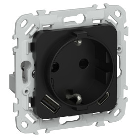 FLITE Роз.с з/к/ш 16А USB AC 20Вт б/к РСЮшс11-1-ФлЧ чер. IEK