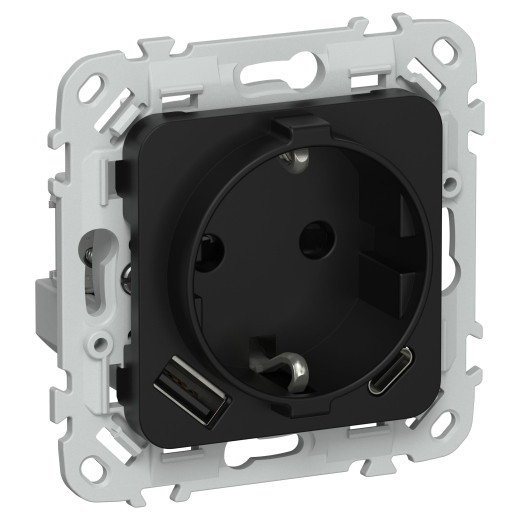 FLITE Роз.с з/к/ш 16А USB AC 20Вт б/к РСЮшс11-1-ФлЧ чер. IEK