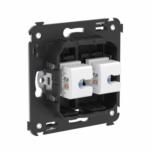 Компьютерная розетка RJ-45 без шторки в стену, кат.6 двойная, Avanti, черный матовый