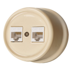 BIRONI Лизетта Керамика Песочное золото Розетка RJ45 информационная двойная