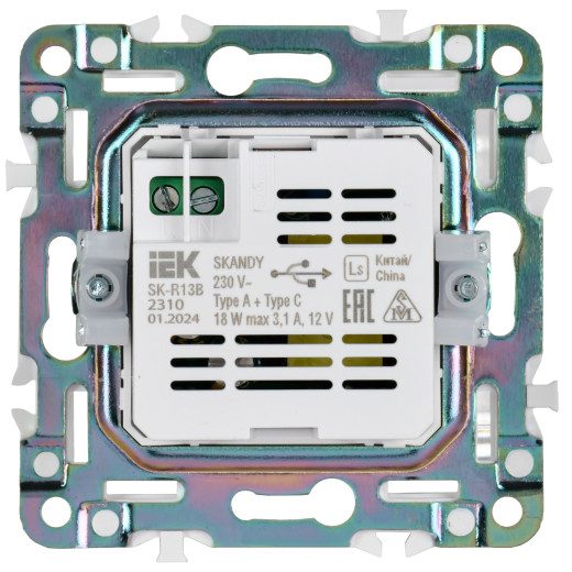 SKANDY Роз. USB A+C 18Вт SK-R13G граф. IEK