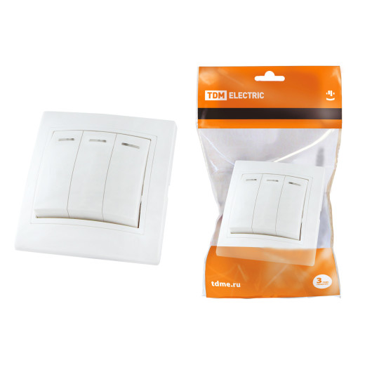 Выключатель 3 кл. с подсветкой 10А (основание пластик) белый 