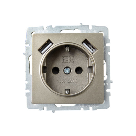 BRITE Роз. с з/к/ш 16А с USB A+A 3,1А РЮш10-2-БрШ шамп. IEK