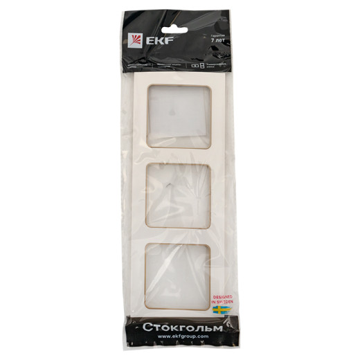 Стокгольм Рамка 3-местная белая с линией цвета шампань EKF PROxima