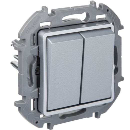 Переключатель двухклавишный - Legrand Inspiria - 10A 250В безвинтовые зажимы - алюминий