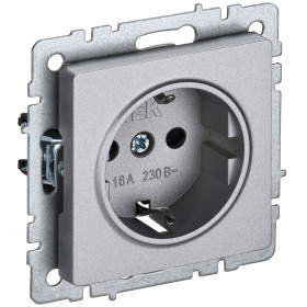 IEK BRITE BASE Алюминий Розетка 1-м с/з с защ шторк 16А РС14-1-0-БрА