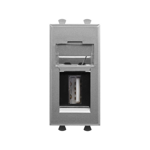 USB 2.0 розетка модульная, тип А-А, Avanti, закаленная сталь, 1 модуль