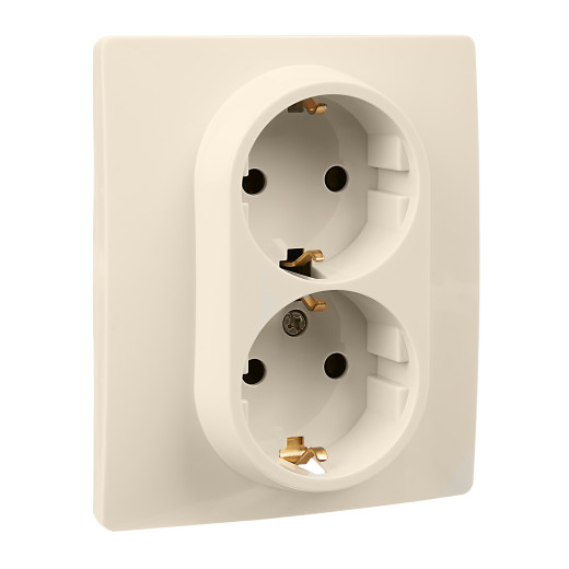 Розетка двойная с заземлением - Legrand Etika - со шторками в сборе 16А 250В винтовые зажимы - слоновая кость