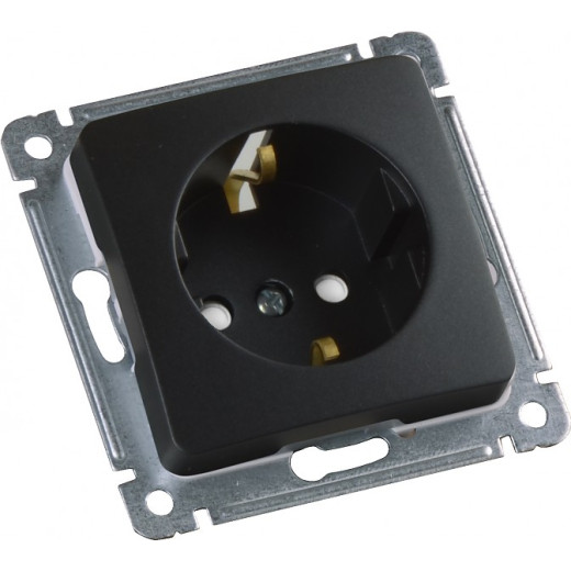 РС16-412-08 Розетка скрытой установки, одноместная, с заземляющим контактом, со шторкой, механизм, цвет черный