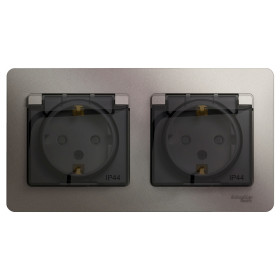 Systeme Electric Glossa Платина Розетка 2-ая с/з, со шторками, в сборе, IP44