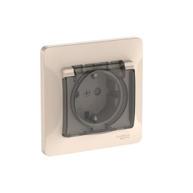 Systeme Electric Glossa Бежевый Розетка с зазем. со шторк. с крышк., 16А, IP44, в сборе, быстрозажим. клем.