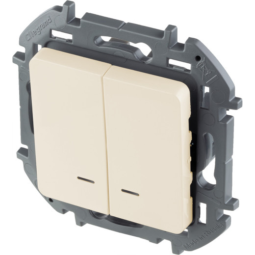 Выключатель двухклавишный с подсветкой/индикацией - Legrand/Daccord Inspiria - 10АХ 250В безвинтовые зажимы - слоновая кость
