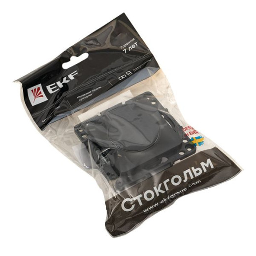 Стокгольм Механизм Розетки 1-местной с/з 16А автоматические клеммы черный с крышкой и защ. штор. IP44 EKF PROxima