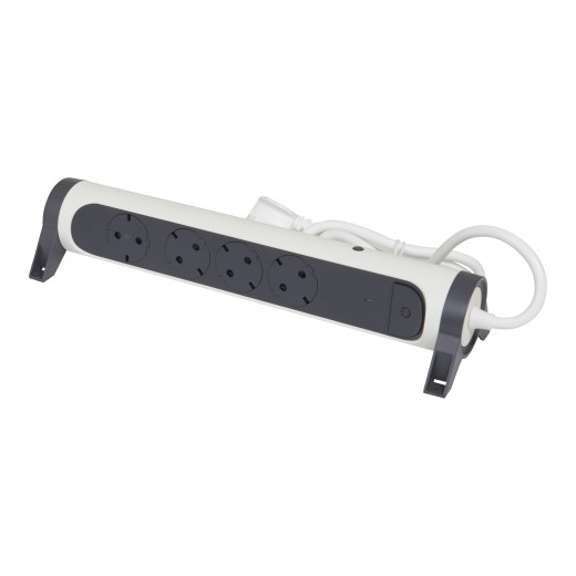 Удлинитель с заземлением Legrand 4 розетки с кабелем 1,5 м., с индикацией потребляемой мощности и защитой от перегрузки, кнопкой включения и поворотным основанием, цвет: бело-черный
