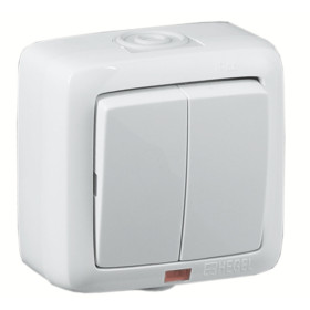 Hegel Альфа IP44 наруж Белый ВА16-252 Выключатель 2-клавишный, с индикацией, брызгозащищенный