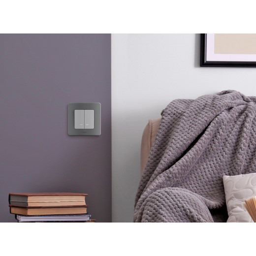 Выключатель двухклавишный с подсветкой/индикацией - Legrand/Daccord Inspiria - 10АХ 250В безвинтовые зажимы - алюминий