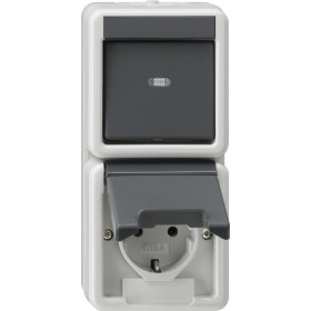 Gira Выключатель 1 клавишный + розетка с з/к. вертикальный блок