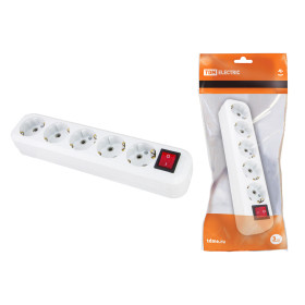 TDM Колодка розеточная 5 гнезд 2П+3 с выключателем16А 250В белая