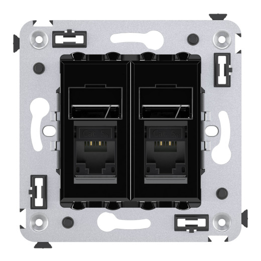 Компьютерная розетка RJ-45 в стену, кат.5e двойная, Avanti, черный квадрат