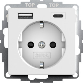 Gira S-55 Бел матовый Розетка с з/к, шт, с USB двойн.A /C