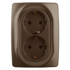 ЭРА Розетка Серия 12 12-2106-13 двойная с заземлением 2X2P+E Schuko 16A-250В IP20 бронза