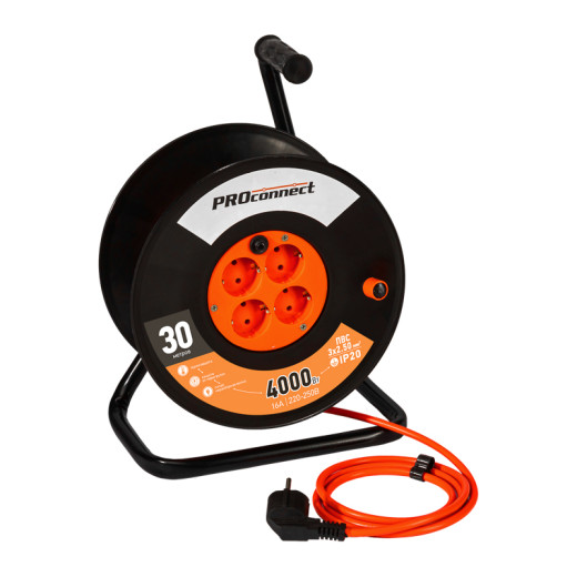 Удлинитель силовой на катушке 4 гнезда с/з 30м 3x2,5мм² PROconnect
