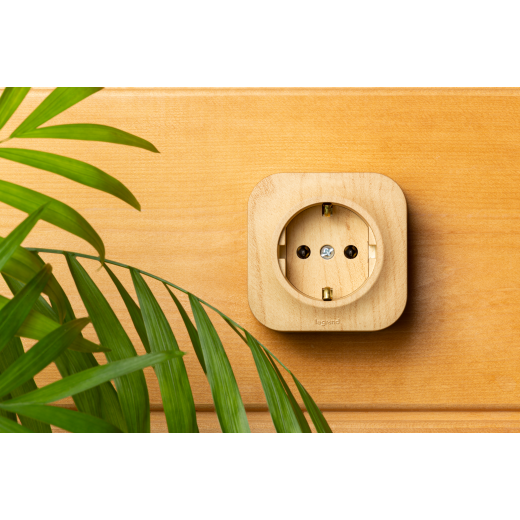 Розетка с заземлением - Legrand Quteo - без шторок IP20 16А 250В винтовые зажимы накладной монтаж - дерево