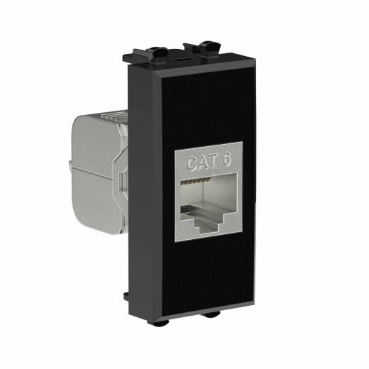 Компьютерная розетка RJ-45 без шторки модульная, кат.6 экранированная, Avanti, черный квадрат, 1 модуль