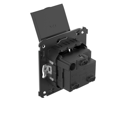 Розетка с крышкой в стену, 2P+E, с з/ш, Avanti, черный квадрат