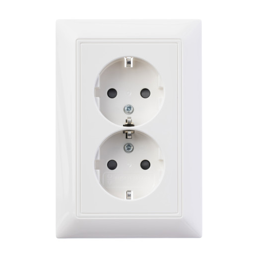 Розетка SCHUKO 16А 250В, двойная, c шторками, Basic 55, альп. белый