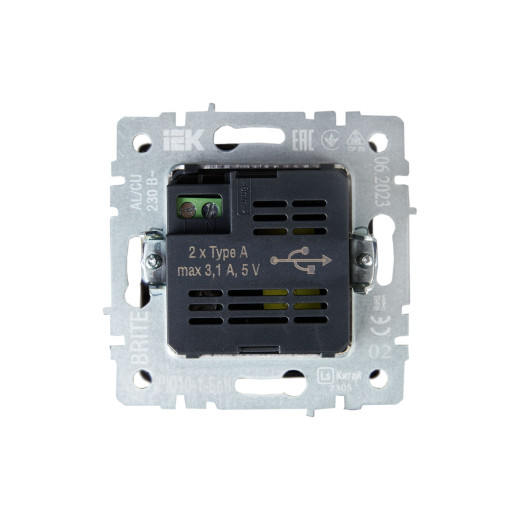 BRITE Роз. USB A+A 3,1А РЮ10-1-БрЧ черн. IEK