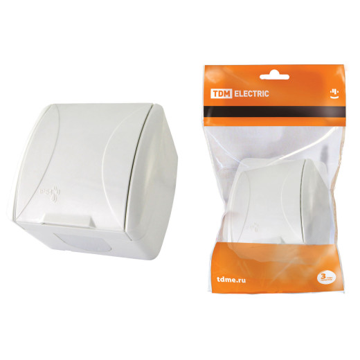 Розетка 2П+З открытой установки IP54 16А с крышкой белая 