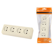 TDM Розетка 4-х местная горизонтальная 2П открытой установки IP20 10A сл. кость 