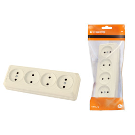 TDM Розетка 4-х местная горизонтальная 2П открытой установки IP20 10A сл. кость 