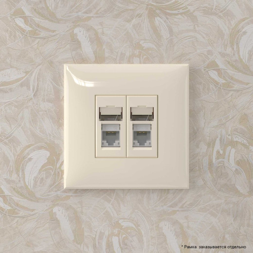 Компьютерная розетка RJ-45 в стену, кат.6А двойная, Avanti, ванильная дымка