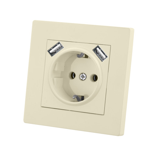 Розетка 2П+З 16А 250В + 2 USB порта 2,1А 5В сл. кость 