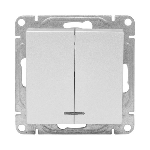 Механизм выключателя, двухклавишный, с подсветкой, алюминий Эпика EKF