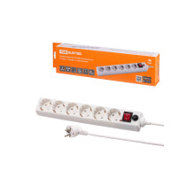 TDM Сетевой фильтр СФ-06В выключатель, 6 гнезд, 3 метра, с/з, ПВС 3х0,75мм2 10А/250В белый