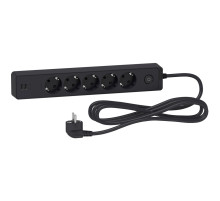 Schneider Electric Unica Extend Черный Удлинитель 5 розеток 2К+З, кабель 3м, 2 USB