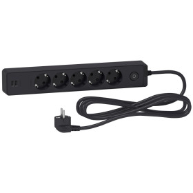Schneider Electric Unica Extend Черный Удлинитель 5 розеток 2К+З, кабель 3м, 2 USB