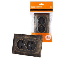 TDM Розетка двойная 2П 10А 250В с защ. шт. старинная бронза 