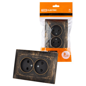 TDM Розетка двойная 2П 10А 250В с защ. шт. старинная бронза 