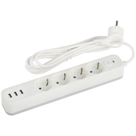 ЭРА Сетевой фильтр USF-4es-3m-3xUSBA-W с базовой защитой с заземлением с выключателем 4 розетки+3xUSBA 3,1A 3м 10А белый