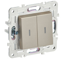 IEK SKANDY Шампань Выключатель 2-клавишный проходной с индикацией 10А SK-V10Sh