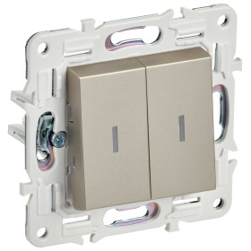 IEK SKANDY Шампань Выключатель 2-клавишный проходной с индикацией 10А SK-V10Sh