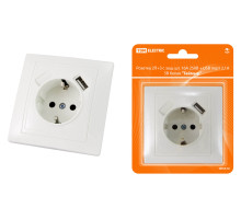 TDM Розетка 2П+З с защ. шт. 16А 250В + USB порт 2,1А 5В белая 